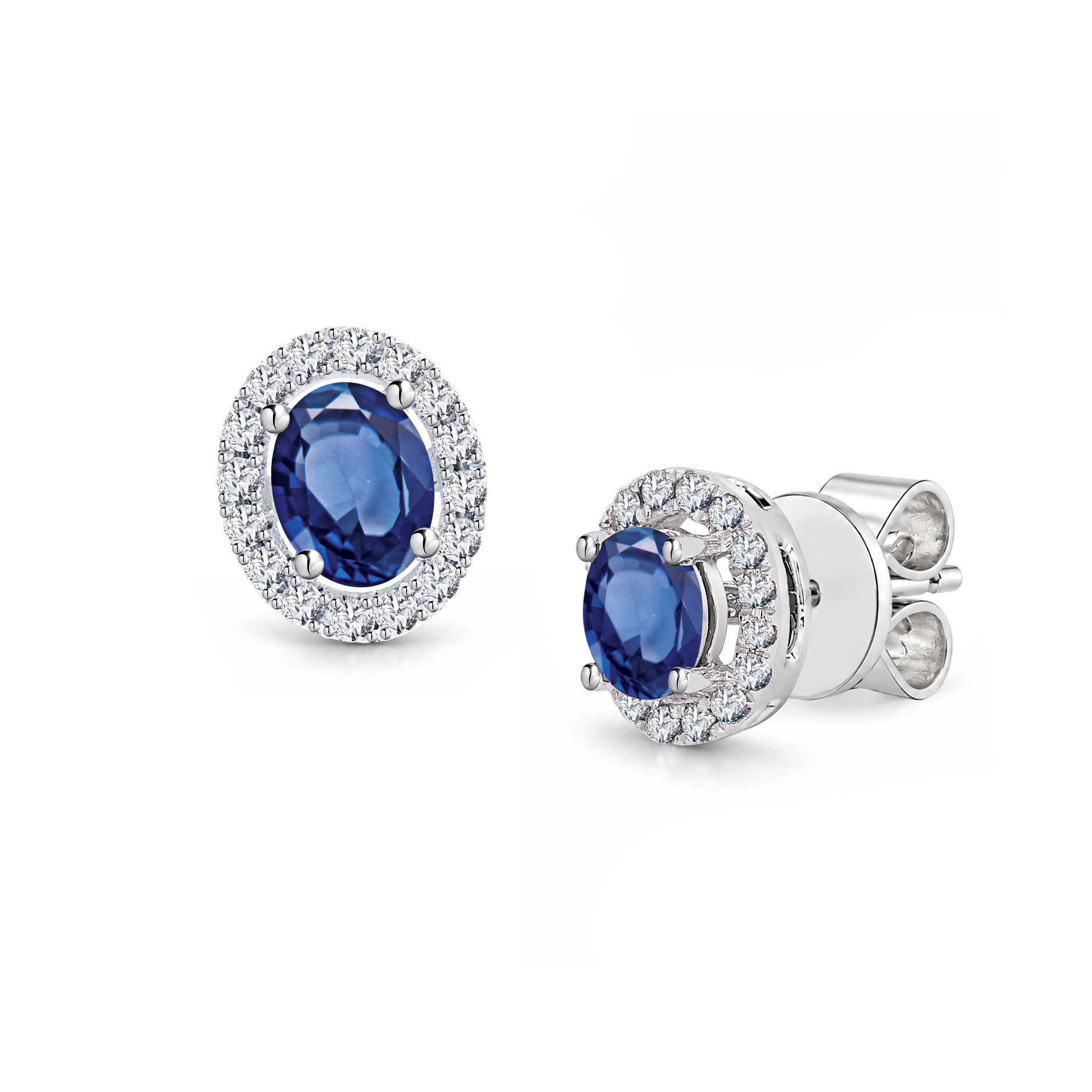 18K Gold Blue Sapphire with Diamond Earrings
