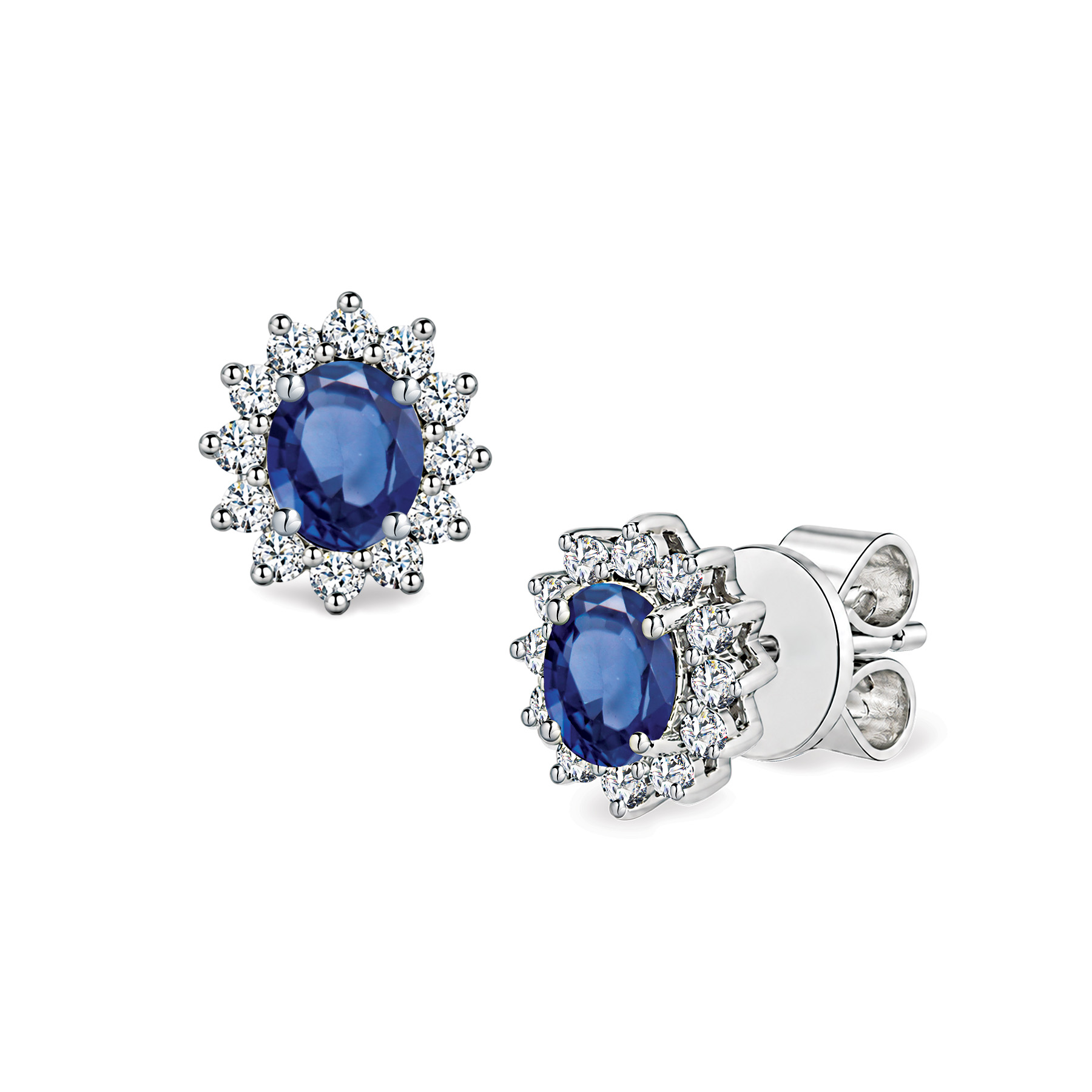 18K Gold Blue Sapphire with Diamond Earrings