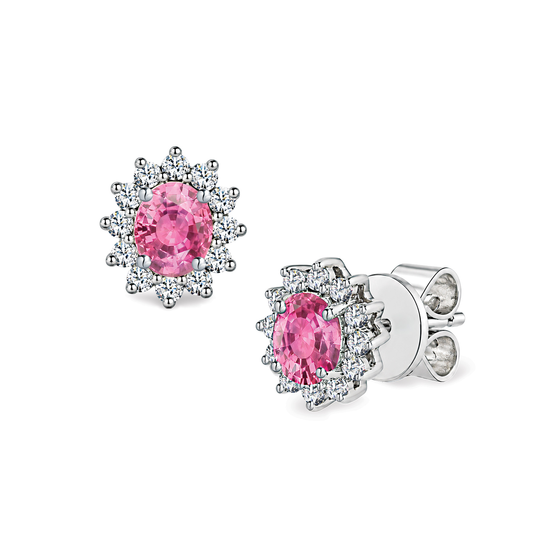 18K Gold Pink Sapphire with Diamond Earring