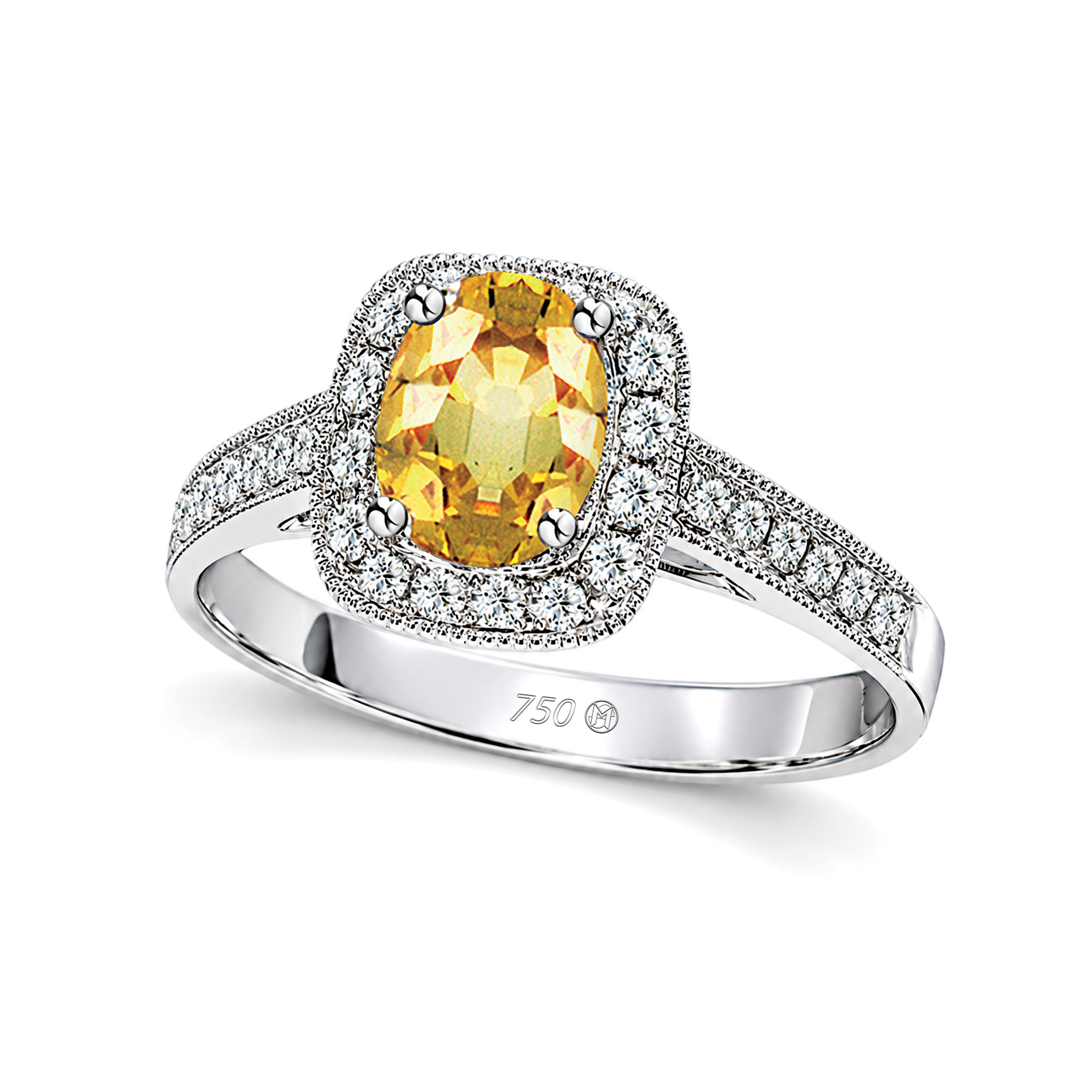 18K Gold Yellow Sapphire with Diamond Ring