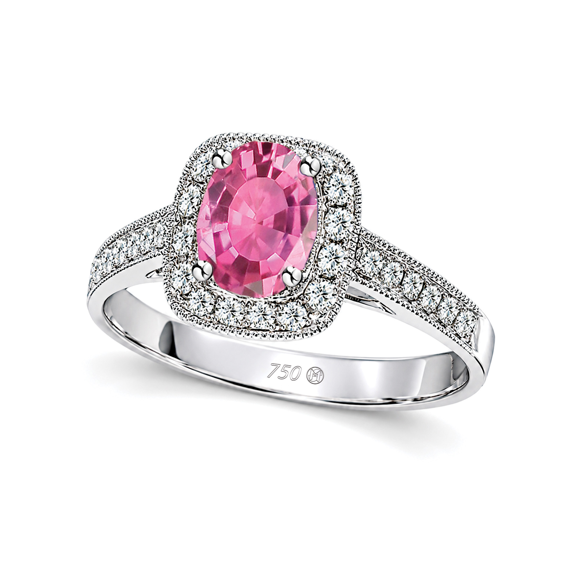 18K Gold Pink Sapphire with Diamond Ring