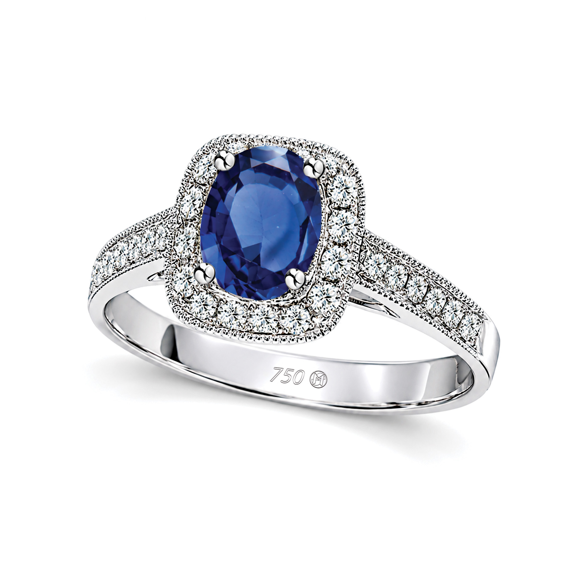 18K Gold Blue Sapphire with Diamond Ring