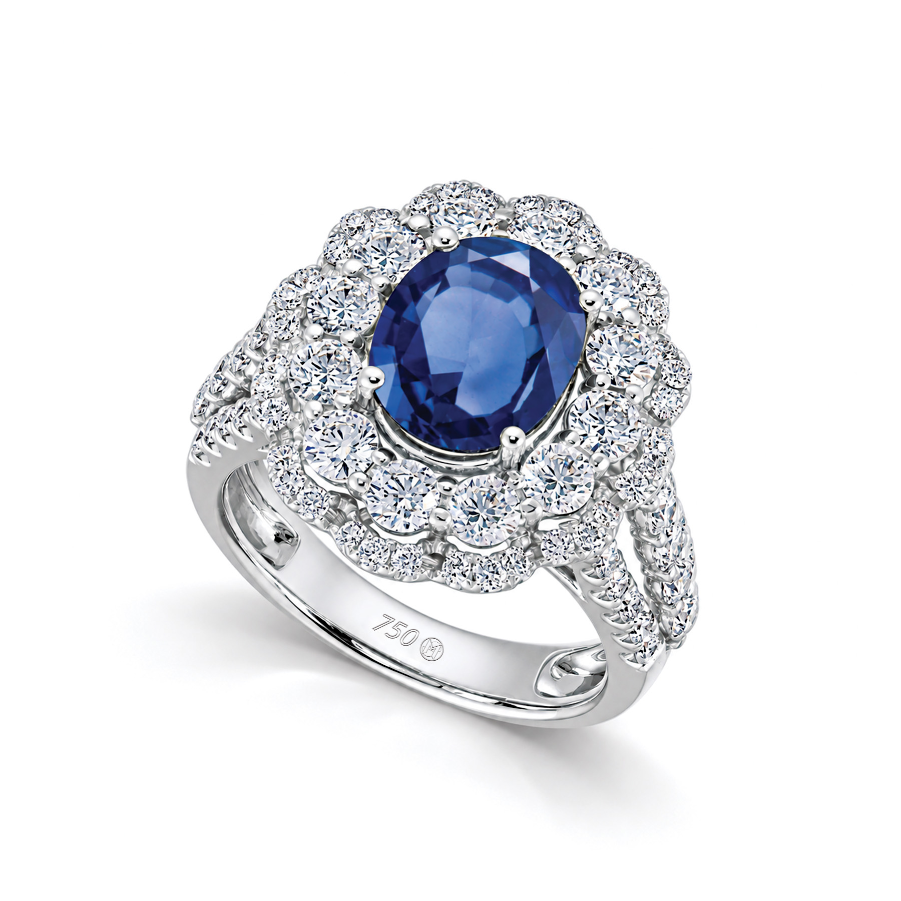 18K Gold Blue Sapphire with Diamond Ring